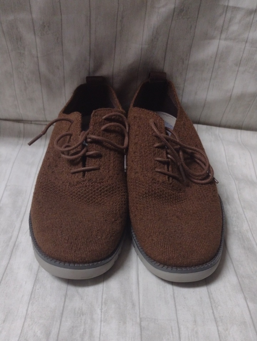 Cole Haan ZERØGRAND Brown Knit Lace-Up Shoes (J1114)